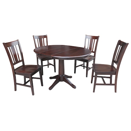 International Concepts Round 36 in Round Extension Dining Table with 4 San Remo Chairs, Rich Mocha, 36 in W, 48 in L, Wood K15-36RXT-27B-C10-4
